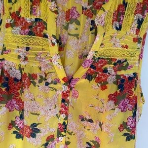 Meadow Rue by Anthropologie Yellow Floral Sleeveless Blouse Size 10